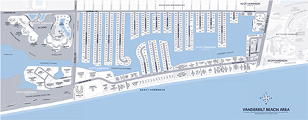Vanderbilt Beach Real Estate MAP, Naples, Florida showing Vanderbilt Beach condo names, home property addreses and streets in Vanderbilt Beach area